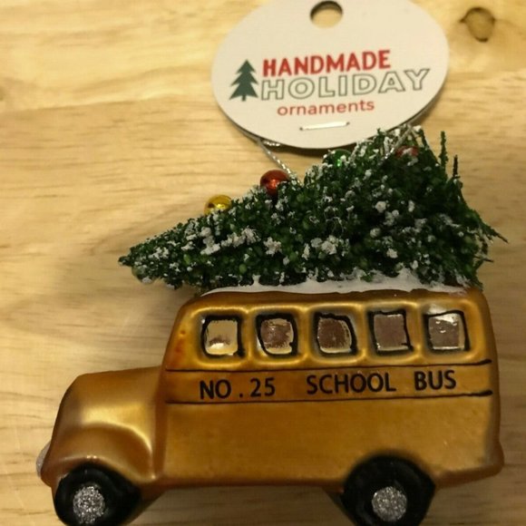 New Christmas Tree Glass Painted Ornament Holiday Yellow School Bus, Teacher - Picture 10 of 10